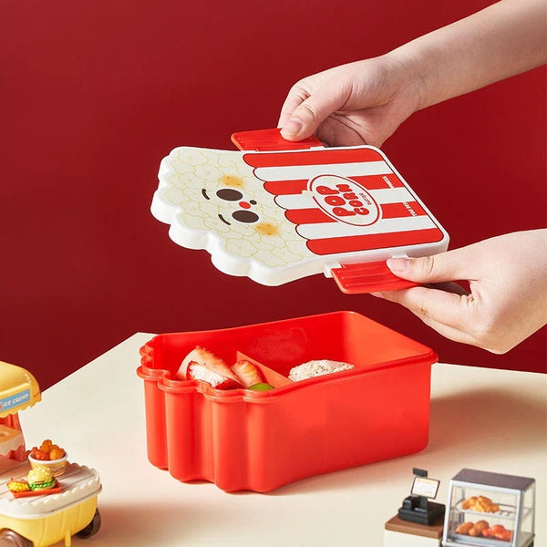 Kids Popcorn Design Lunch Box with Secure Locking Clips – Red