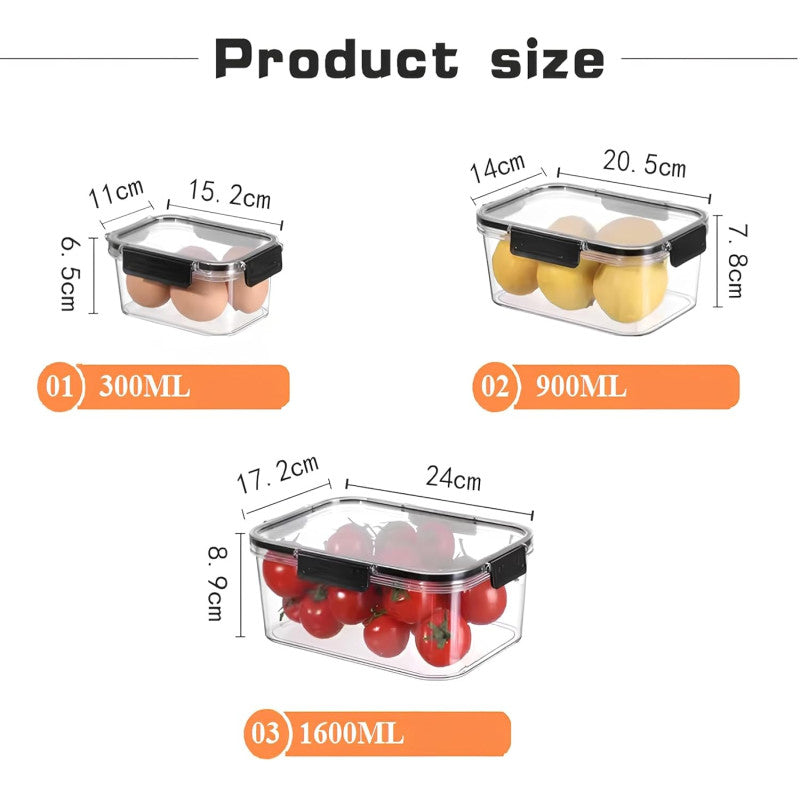 3-Piece Rectangular Airtight Food Storage Container Set with Locking Lids – 300ml, 900ml & 1600ml