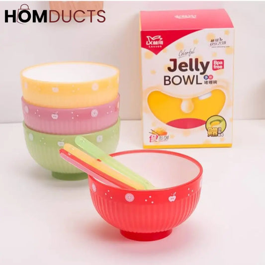 4Pcs Plastic Bowl Set With Spoon