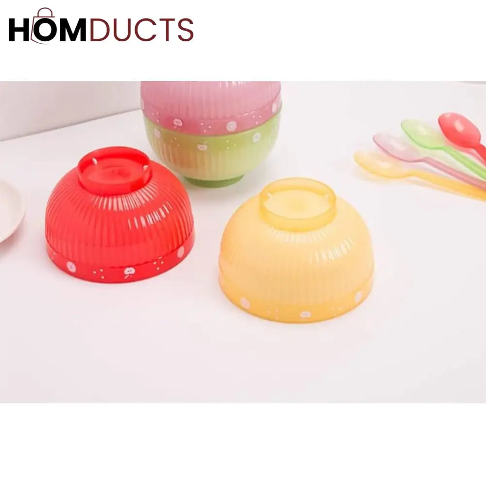 4Pcs Plastic Bowl Set With Spoon