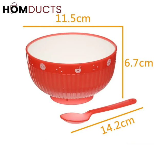 4Pcs Plastic Bowl Set With Spoon