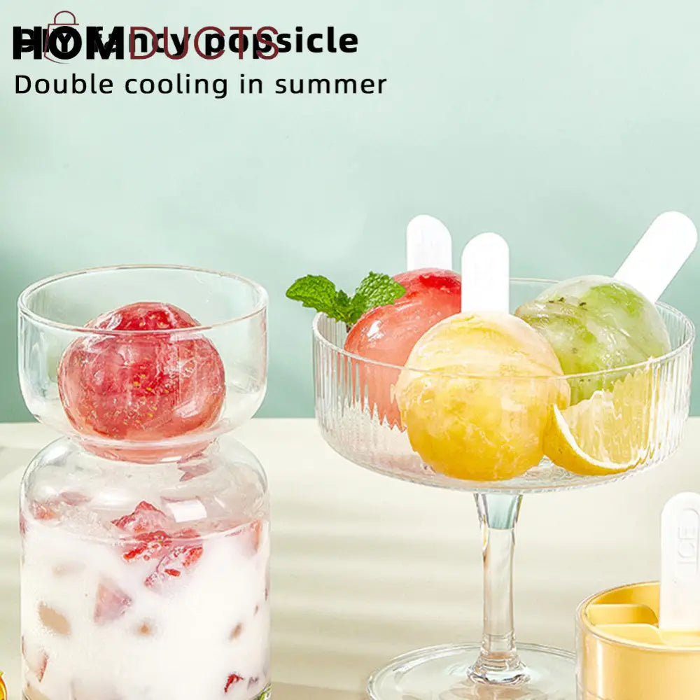 4pcs Round Ice Pop Molds – Reusable Sphere Popsicle Maker with Lids & Sticks for Homemade Frozen Treats