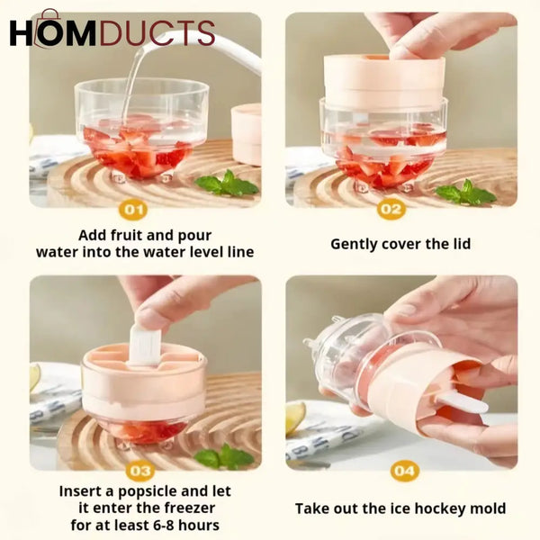 4pcs Round Ice Pop Molds – Reusable Sphere Popsicle Maker with Lids & Sticks for Homemade Frozen Treats