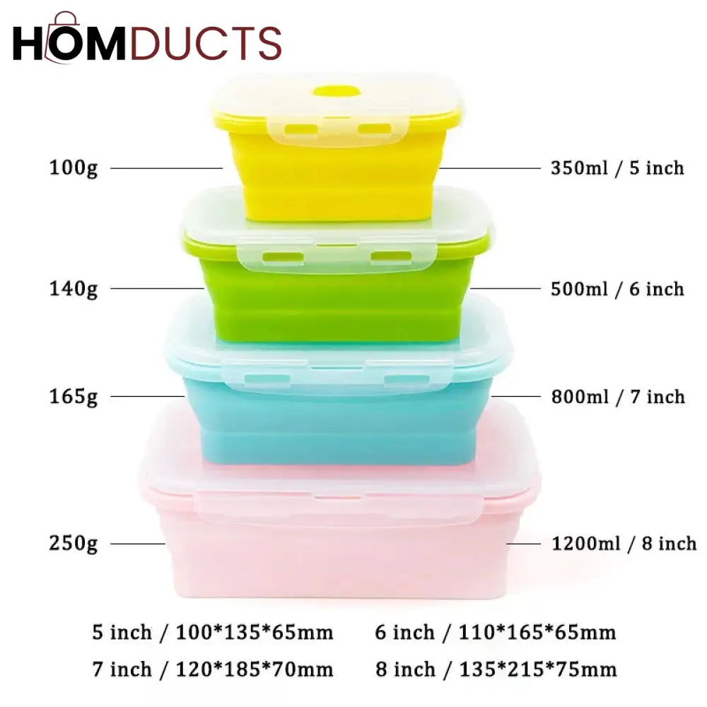 4Pcs Silicone Foldable Food Container