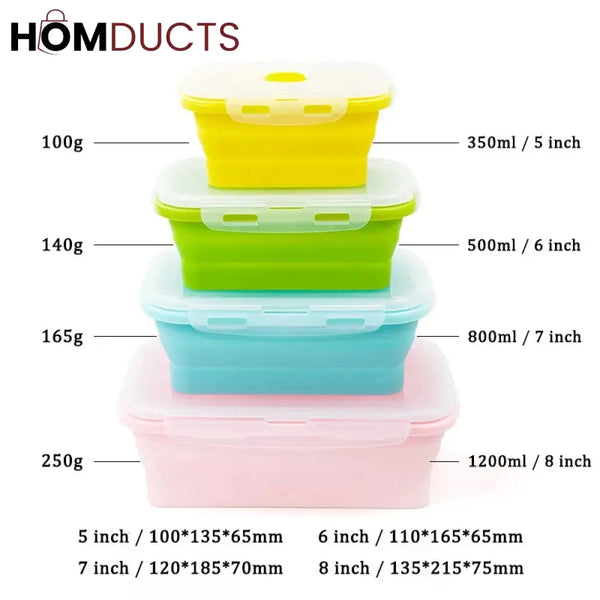 4Pcs Silicone Foldable Food Container