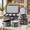 Five piece grey padded dinnerware storage container set