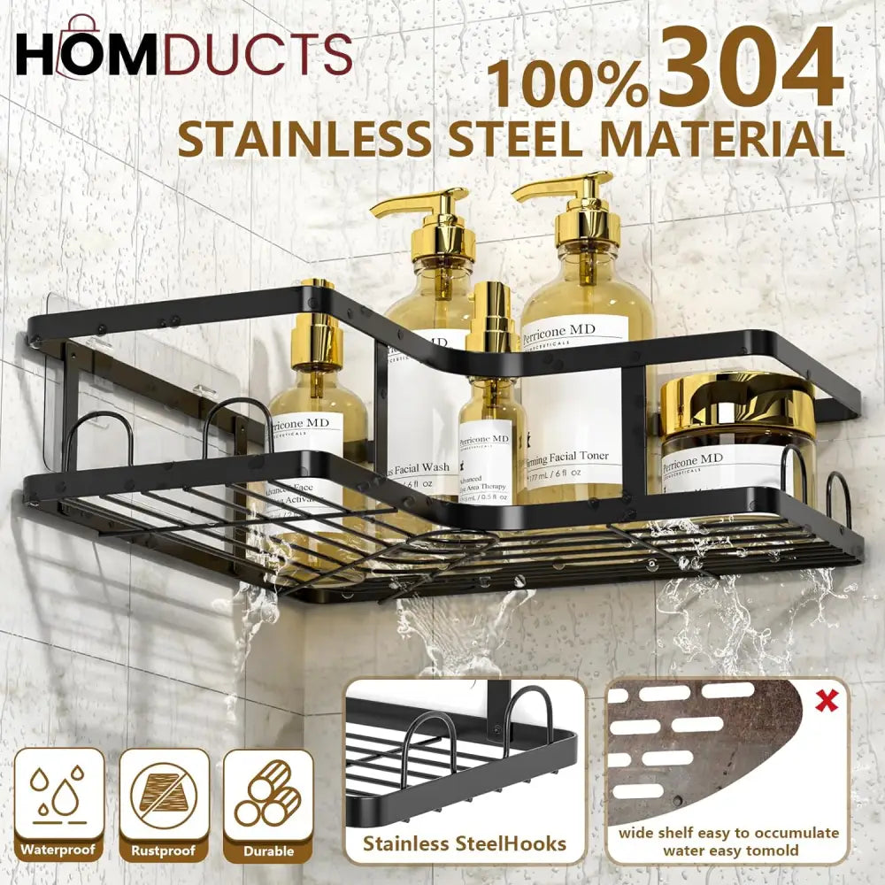 Set Of 5 Mesh Shower Shelves, Multipurpose Wall Storage Racks, Stainless Steel Bathroom Corner Baskets, Shower Basket for Hanging, Shampoo, Shower Gel, Soap Holder