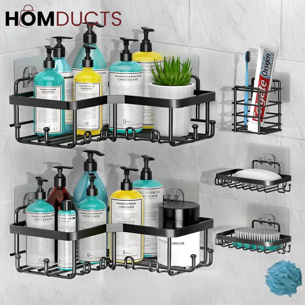 Set Of 5 Mesh Shower Shelves, Multipurpose Wall Storage Racks, Stainless Steel Bathroom Corner Baskets, Shower Basket for Hanging, Shampoo, Shower Gel, Soap Holder