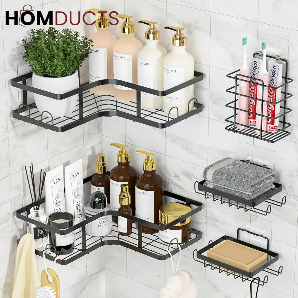 Set Of 5 Mesh Shower Shelves, Multipurpose Wall Storage Racks, Stainless Steel Bathroom Corner Baskets, Shower Basket for Hanging, Shampoo, Shower Gel, Soap Holder