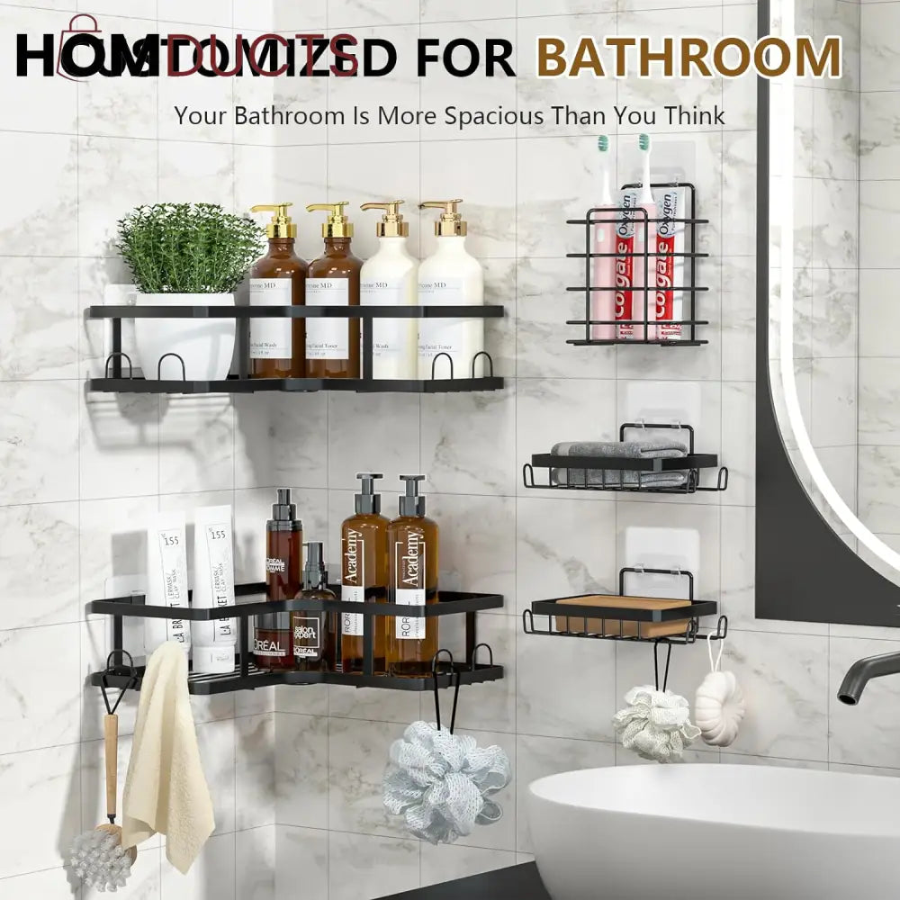 Set Of 5 Mesh Shower Shelves, Multipurpose Wall Storage Racks, Stainless Steel Bathroom Corner Baskets, Shower Basket for Hanging, Shampoo, Shower Gel, Soap Holder