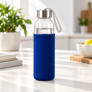500ml glass water bottle with protective sleeve and carry strap