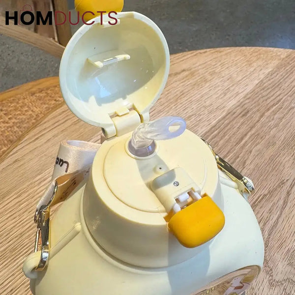 500ML Kids Water Bottle with Straw & Lid - Durable & Cartoon Character Design