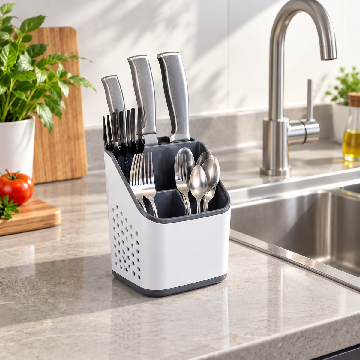 DecoBella Countertop Cutlery Holder in a premium lifestyle setting