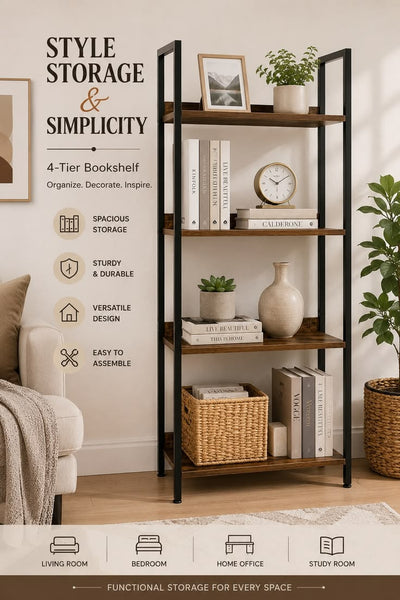 Luxury 4-Tier Industrial Storage Rack for Kitchen, Living Room & Home Organization