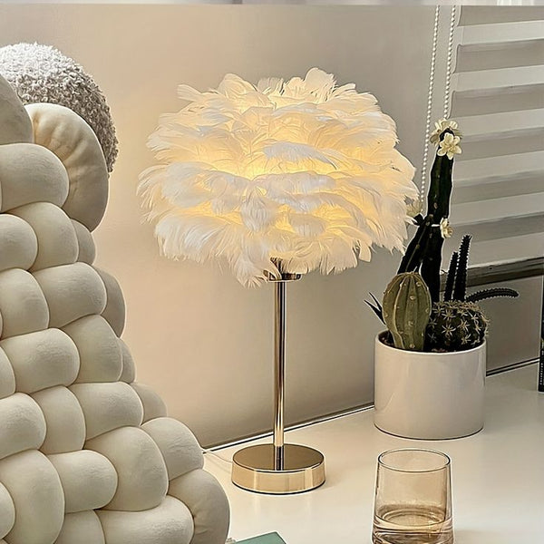 LumiPlume Feather Table Lamp – Warm Glow with Gold Base (1pc)