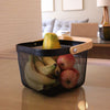 Modern Metal Mesh Fruit Basket with Wooden Handle – Stylish Kitchen Counter Storage for Fruits and Vegetables