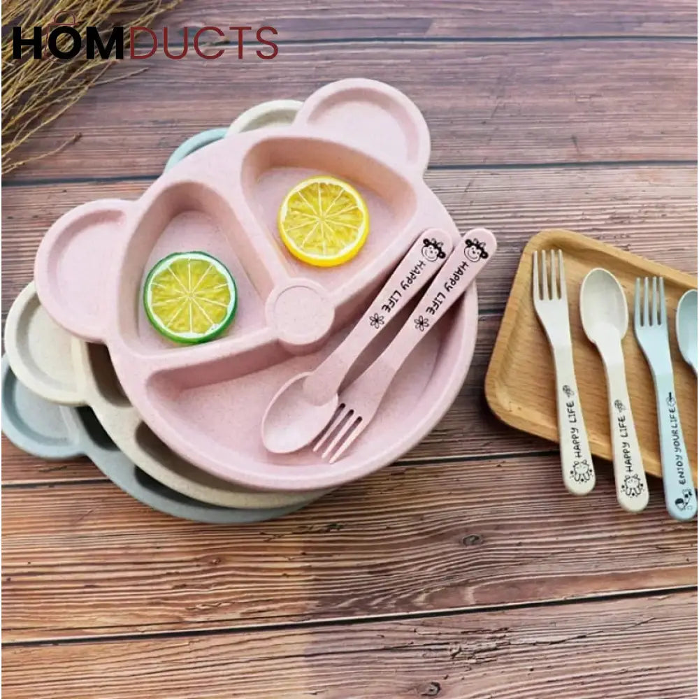 5Pcs Bear Plate Set With Spoon