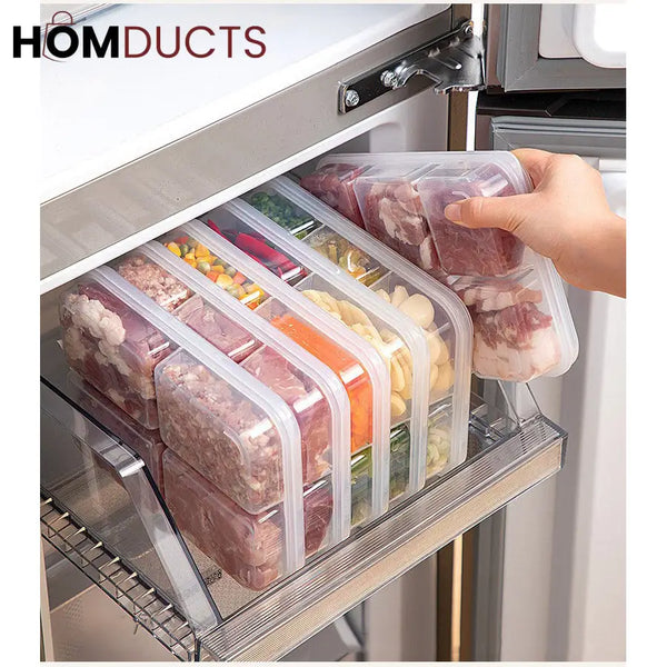 6-Grid Fridge & Freezer Food Storage Box with Lid - Reusable Plastic Container