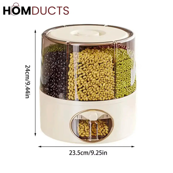 6-Grid Rotating Food Grain Dispenser & Storage Container (6kg) - Kitchen Organizer