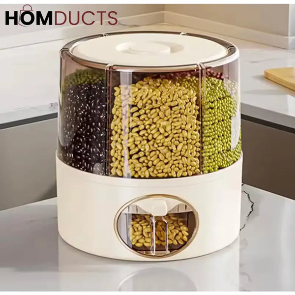 6-Grid Rotating Food Grain Dispenser & Storage Container (6kg) - Kitchen Organizer