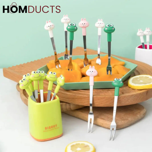 6 In 1 Cartoon Style Stainless Steel Fruit Fork