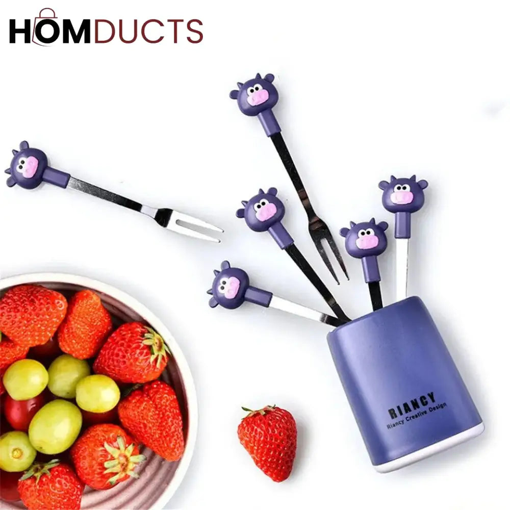 6 In 1 Cartoon Style Stainless Steel Fruit Fork