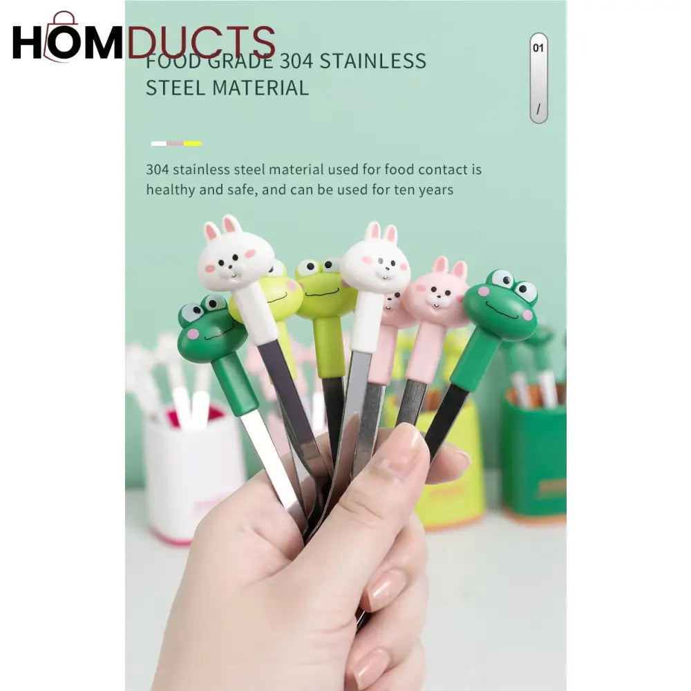 6 In 1 Cartoon Style Stainless Steel Fruit Fork