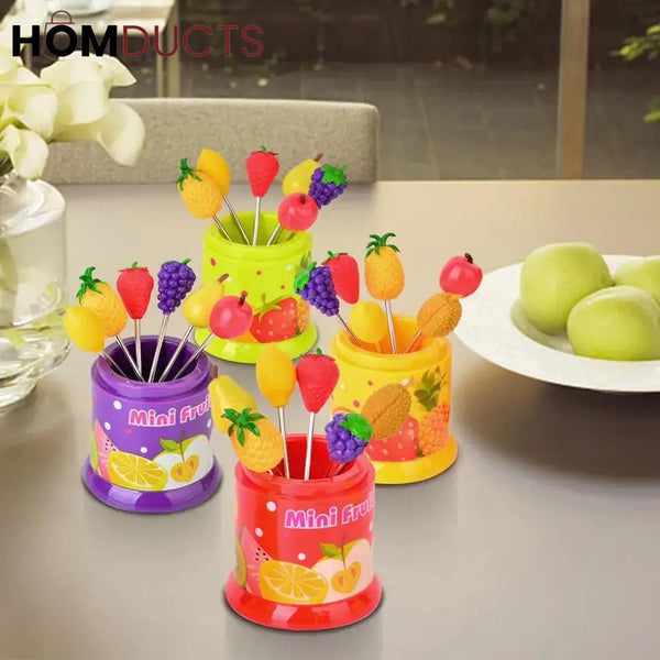 6 Pcs Fruit Pattern Fork