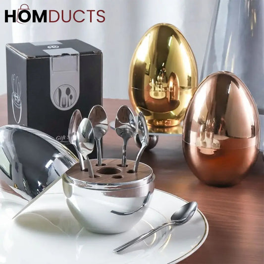 6 Pcs Luxury Gold Egg Shape Cutlery Holder