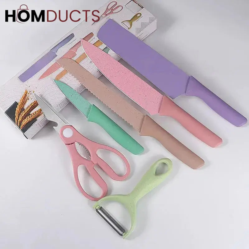 6 Pcs Stainless Steel Colorful Knife Set