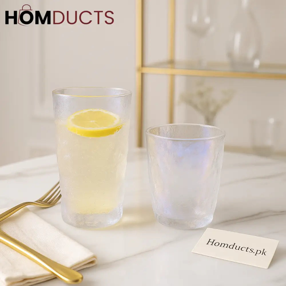 6-Piece Iridescent Textured Glass Set – Choose Large or Small Frosted Tumblers