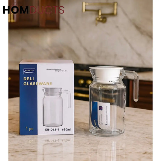 650ml Clear Glass Water Jug with Lid – Premium Deli Pitcher by DELISOGA