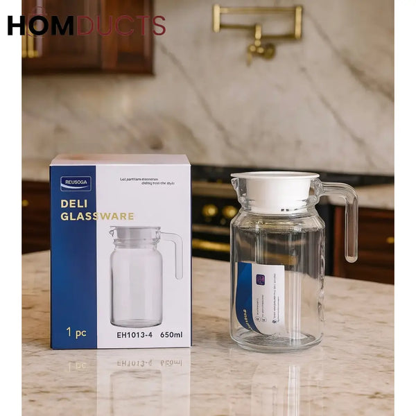 650ml Clear Glass Water Jug with Lid – Premium Deli Pitcher by DELISOGA