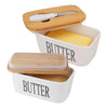 Ceramic Butter Dish with Wooden Lid & Knife Holder