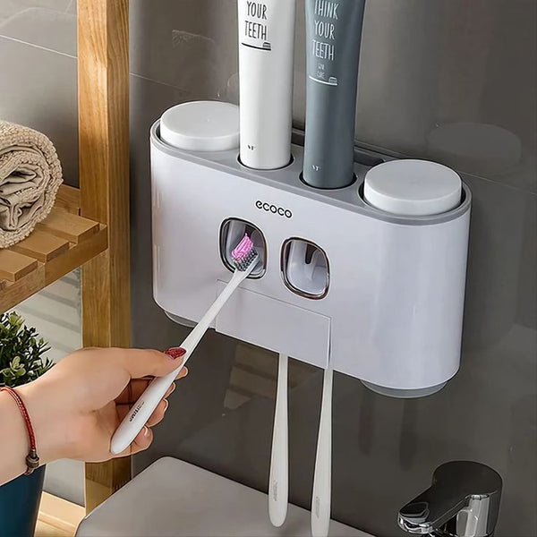 Wall Mounted Ecoco Toothpaste Dispenser and Toothbrush Holder – Automatic Bathroom Organizer Set