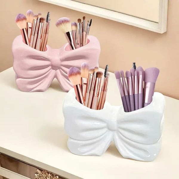 Elegant Bow Multi-Purpose Organizer – Toothbrush & Makeup Brush Holder Stand