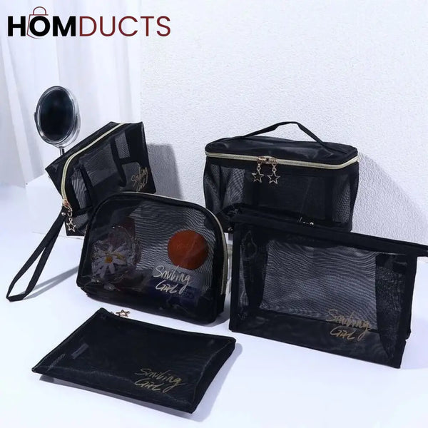 6Pcs Clear Mesh Travel Bag Set