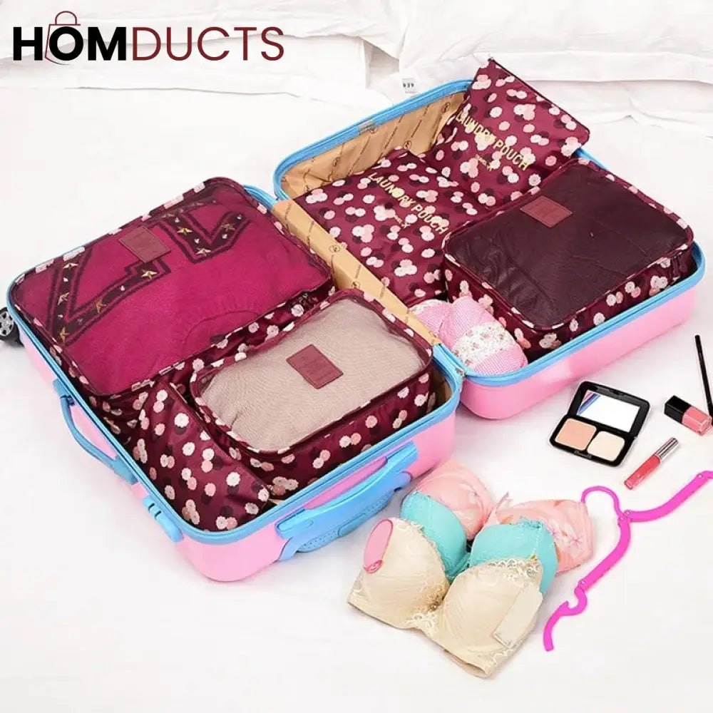 6Pcs Printed Travel Bag Set