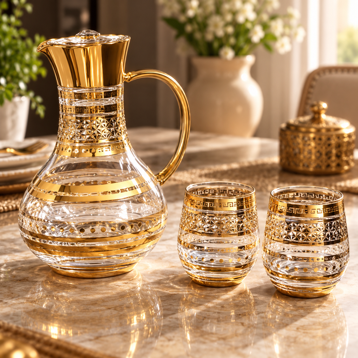 Luxury Gold Glass Jug & Tumbler Set