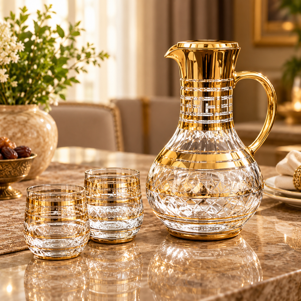Classic Gold Glass Jug & Tumbler Set