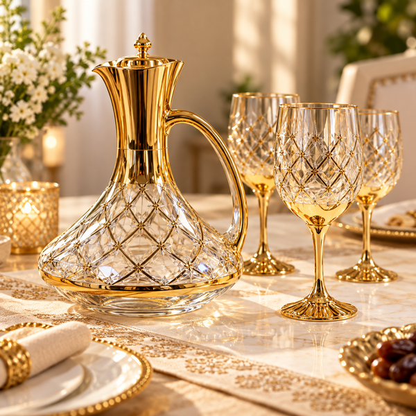 Royal Gold Glass Decanter & Goblet Set