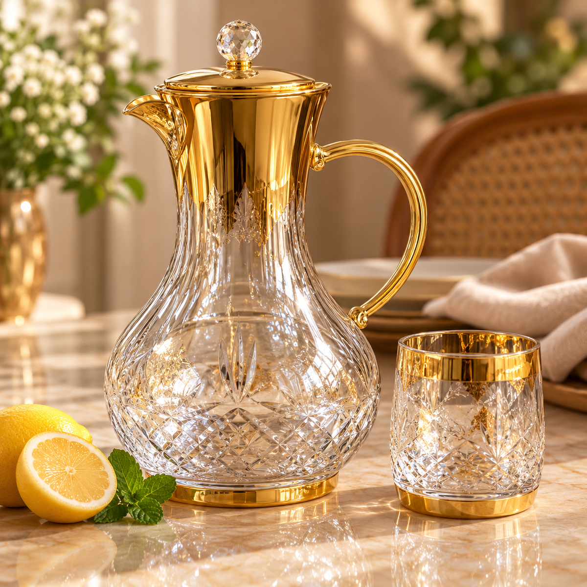 Premium Gold Crystal Glass Jug Set