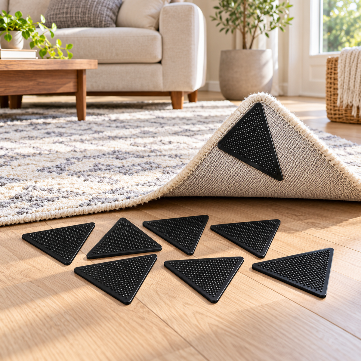 8-piece reusable non-slip rug corner grippers