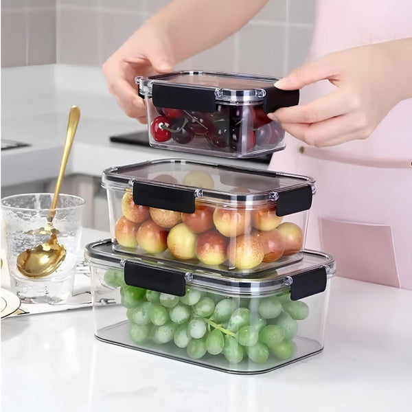 3-Piece Rectangular Airtight Food Storage Container Set with Locking Lids – 300ml, 900ml & 1600ml