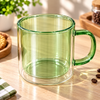 Green Double-Wall Glass Coffee Mug with Handle