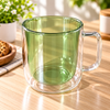 Green Double-Wall Glass Mug with Clear Handle