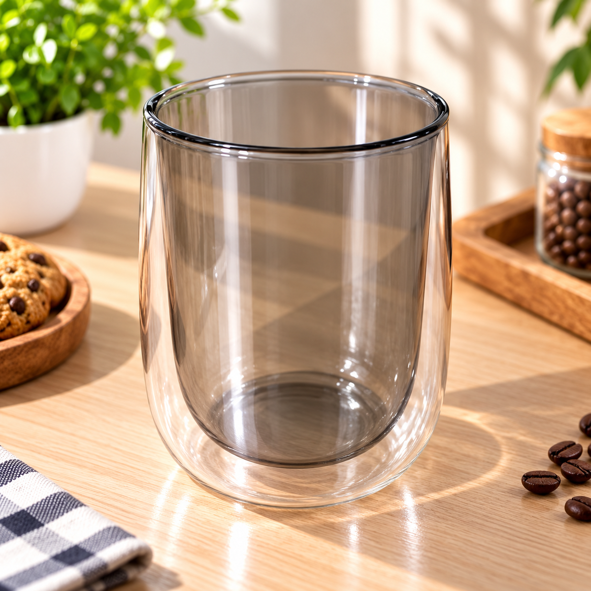 Rounded Smoky Double-Wall Glass Tumbler