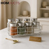 9-Piece Premium Spice Jar Set with Chrome Rack – Glass Containers with Silver Lids