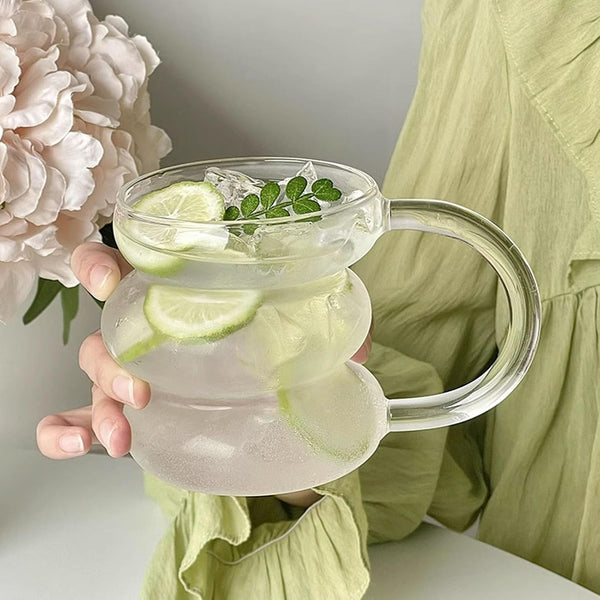 Bubble-Shaped Clear Glass Mug with Handle – Stylish Drinking Cup
