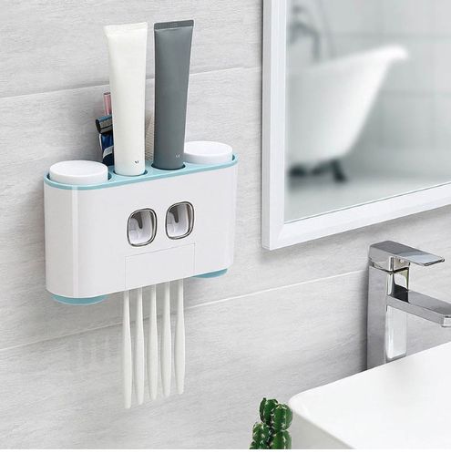 Wall Mounted Ecoco Toothpaste Dispenser and Toothbrush Holder – Automatic Bathroom Organizer Set